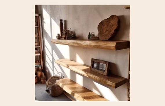 thumbnail image 2 of Handmade Rustic Floating Wooden Shelf | Solid Wood Wall Mounted Shelving For Books & Decor 2 of 13