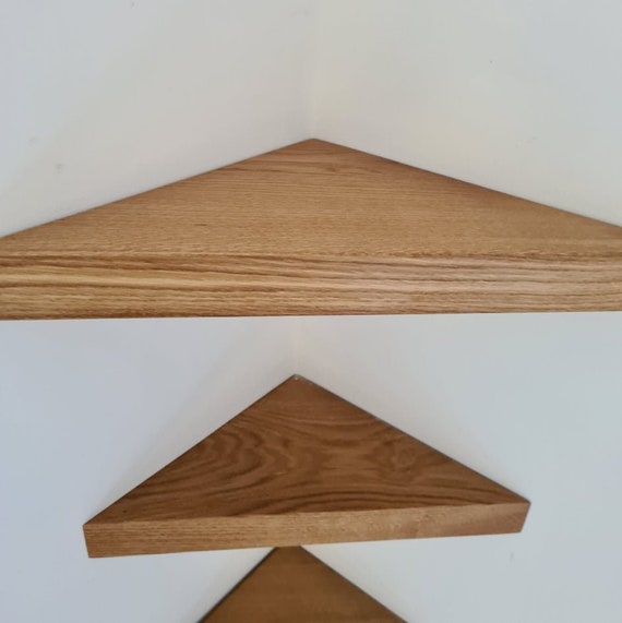 Handmade Solid Oak Floating Corner Shelf: Rustic Farmhouse Style