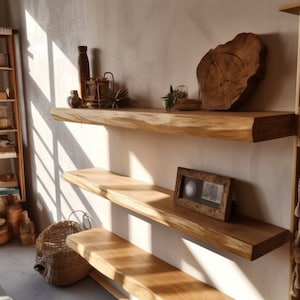 Handmade Oak Floating Solid Shelf Live Edge, Waney Edge, Rustic, Wood, Hardwood, Wall, Brackets Fixing Included, Window sill, Various sizes