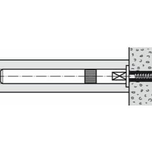 May include: A black and white illustration of a screw anchor being installed into a wall. The anchor has a threaded shaft and a plastic expansion sleeve. The screw is being driven into the anchor with a screwdriver.