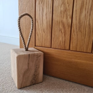 Solid Oak Doorstop With Hand Platted Rope Anniversary Wedding gift House warming gift Heavy Wooden Block