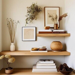 Handmade Rustic Oak Floating Shelf: Straight Edge, Brackets Included image 2