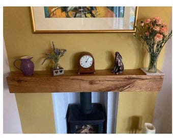 Rustic Oak Mantel Beam: Handmade French Oak Fireplace Shelf with Brackets