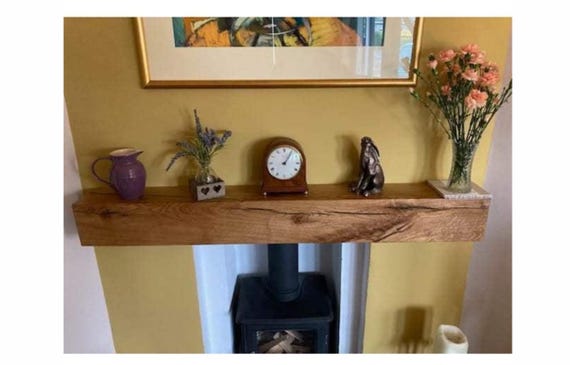 Rustic Oak Mantel Beam: Handmade French Oak Fireplace Shelf with Brackets