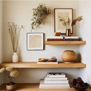 Handmade Rustic Oak Floating Shelf: Straight Edge, Brackets Included image 1