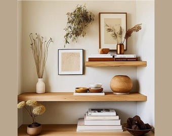 Handmade Rustic Oak Floating Shelf: Straight Edge, Brackets Included
