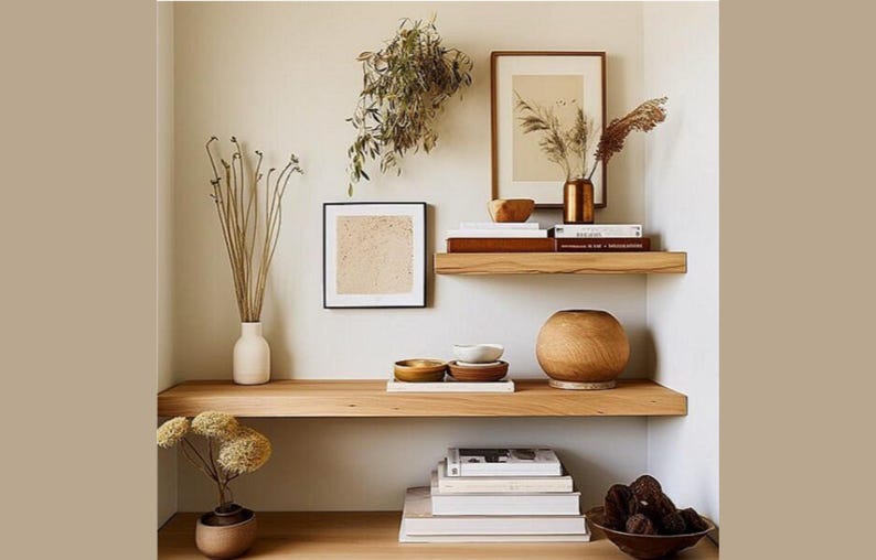 Handmade Rustic Oak Floating Shelf: Straight Edge, Brackets Included image 1