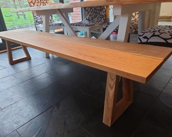 Handmade Solid Oak Dining Bench: Modern Farmhouse Style