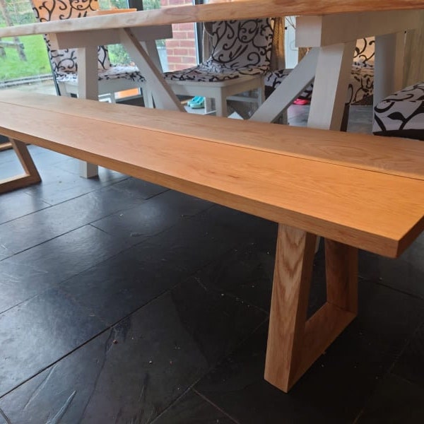 Solid Oak Bench With Oak Legs / Dining Table Bench / Hallway Bench / Handmade/  Farmhouse Modern Wooden Natural, Indoor Use Only
