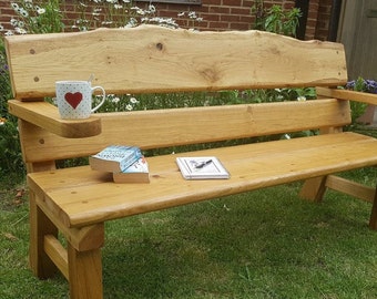 SUSSEX Oak Garden Bench Heavy Duty Forever lasting Handmade Original Life Edged