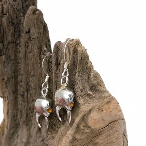 Silver bug earrings / silver beetle head / stag beetle earrings / insect collector gift / bug earrings / statement earrings / bug lover