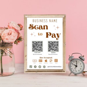 Boho Feels Scan to Pay Sign Template, QR Code Sign, Printable Payment Sign, Accepted Payments Sign, Template for Payment, Market Setup