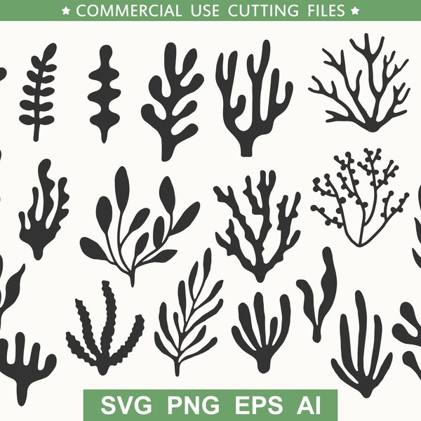 Aquarium Plants Silhouette, Ocean Svg, Seaweed Svg, Coral, Ocean Plants Vector Bundle, SVG, PNG, EPS, Ai, Digital Download Cut File Art