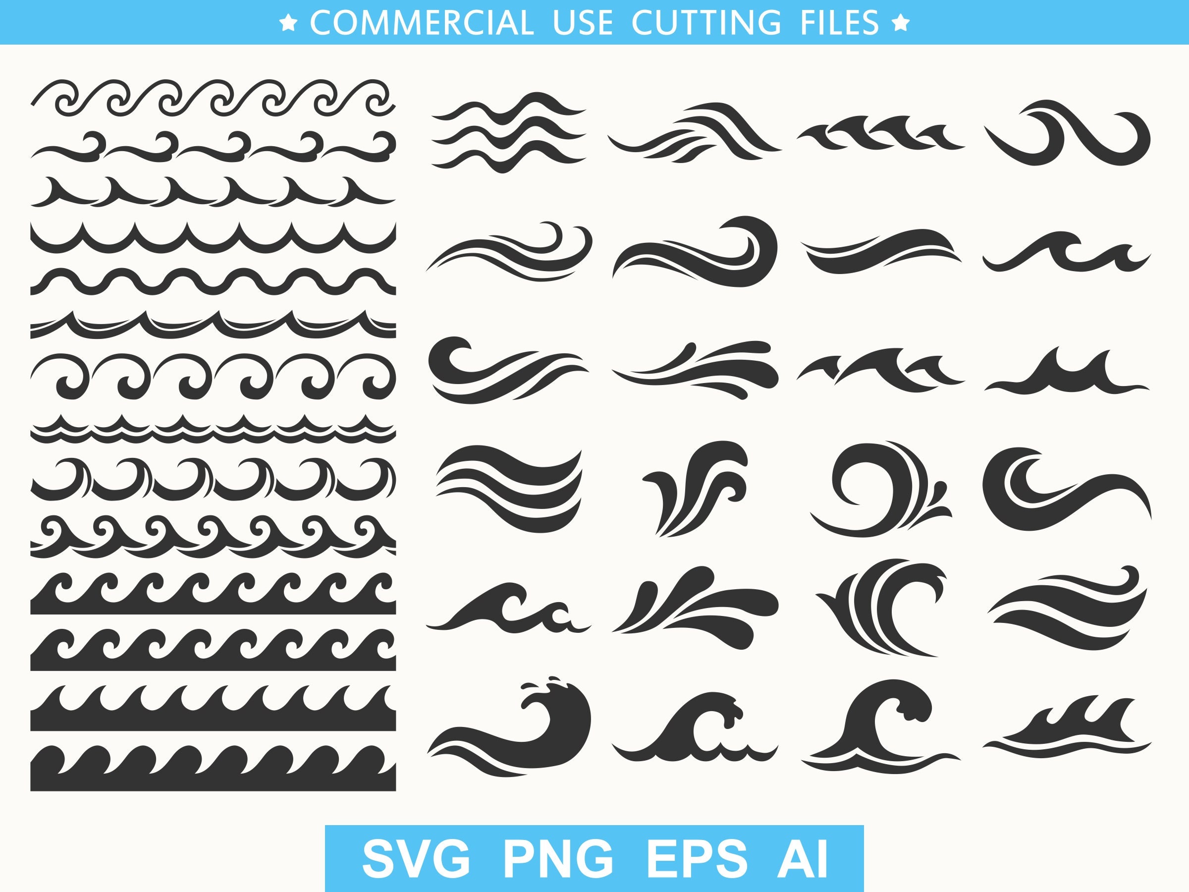 Wave Bundle SVG, PNG, Digital Cut File, Commercial Use, Instant Download, Ready to Cut, Wave Svg, Wave Cut File, Drop Svg, Wave Vector