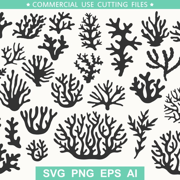 Algen-Svg, Korallen-Svg, Unter dem Meer-Svg, Pflanzen-Svg, Schnittdateien, Korallen-Bundle, Meeres-Svg, Dateien für Cricut und Silhouette Svg, Ozean-Png