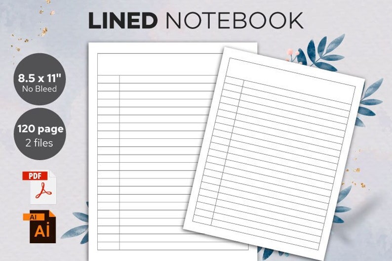 lined notebook paper wide ruled paper notebook paper etsy