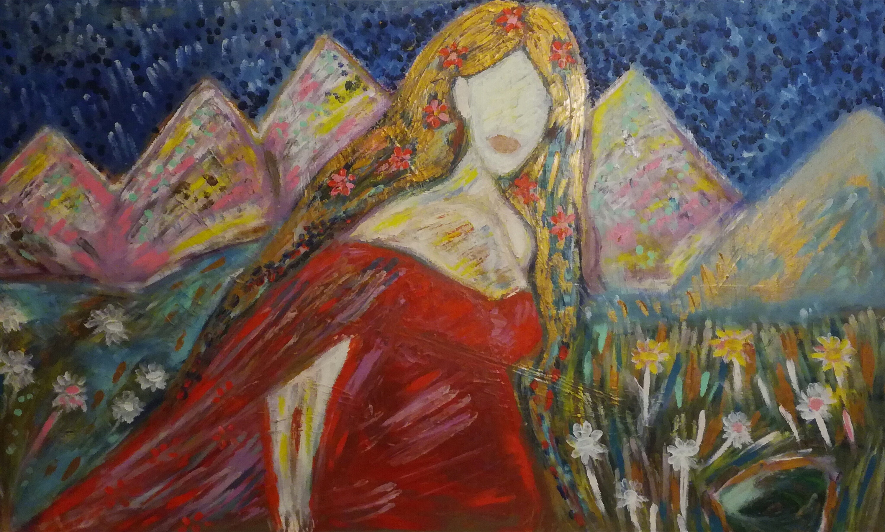 Lady in red Finger painting Original fine art Oil on canvas Etsy