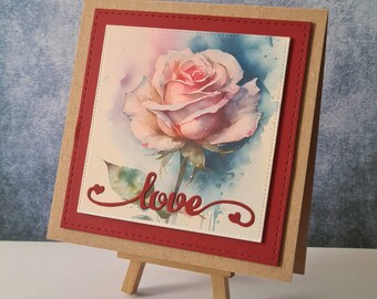 Love Rose. Handmade card. Perfect for boyfriend, girlfriend, husband, wife. handmade card in ireland. Valentines Day card. Love wishes.
