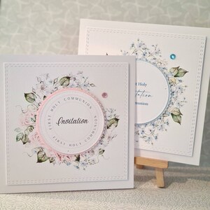 Invitación a la Primera Comunión Hecha a Mano / Rosa y blanco o azul y blanco