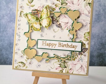 Handmade Birthday card. Universal Birthday card. Beautiful elegant with gold elements card.