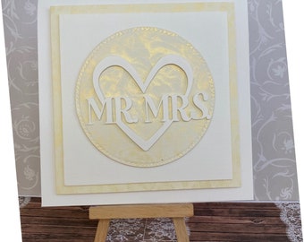 Hand Made Wedding Card in Cream,  white and gold colours.