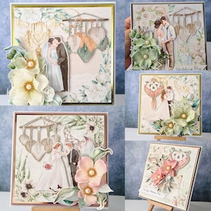 Boho handgemaakte trouwkaart. Luxe huwelijkswensen.  Romantische trouwkaart in gekozen kleur, op bestelling gemaakt boho stijl kaarten. Personaliseer het.