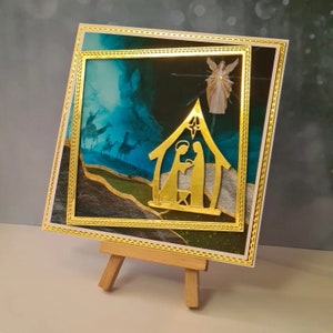 Notte Santa - Biglietto di Natale fatto a mano. Auguri di Natale. Bella carta fatta a mano. Cartolina di buon Natale. Gioia per il mondo. Presepe