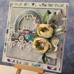 Elegante handgemaakte trouwkaart. Luxe huwelijkswensen.  Romantische trouwkaart in crème, bruin en blauw kleuren. gelukkig paar. Personaliseer het.