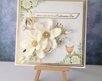 First communion/confirmation handmade card. Beautiful, delicate and one of kind card for special child. Handmade with care and love.