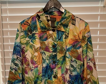 Vintage Chico/'s Size 1 Cream with Blue Print