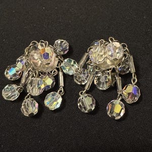 Rhinestone - Dangling Clip On Earrings - Vintage - 1940s