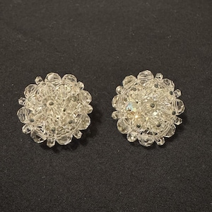 Cluster Earrings - Clip On - Clear Bead - Vintage - 1940s/50s