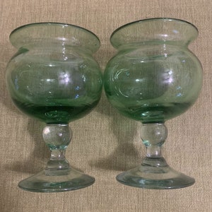 Blown Glass Goblets - Green - Set of (2) - Vintage