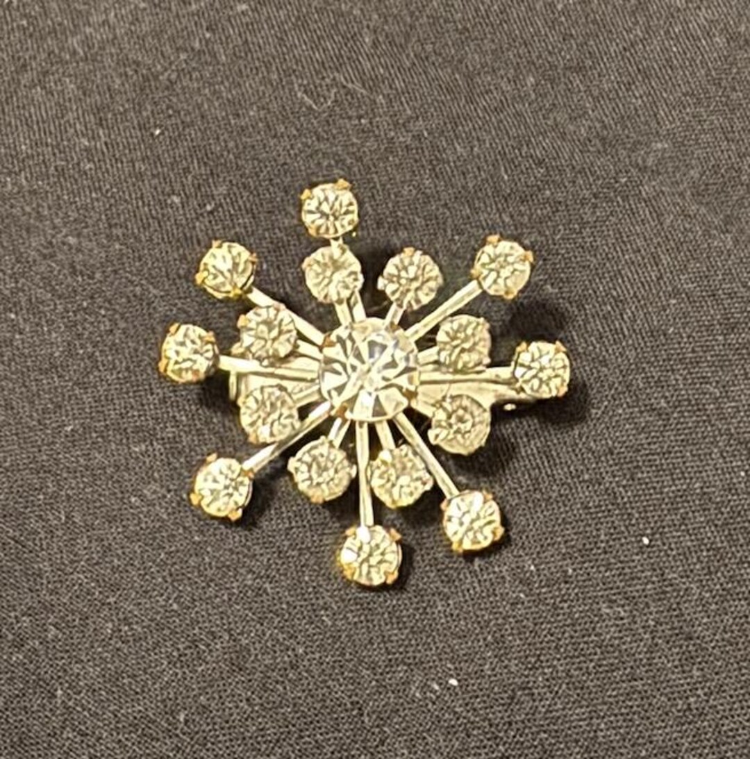 Broche étoile Vintage Art Déco Années 50 - Strass Marron Sur Métal - Bijou Ancien