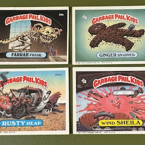 Garbage Pail Kids -  Farrah Fossil 88b, Ginger Snapped 187a, Rusty Heap 247a, Wind Sheila 285a - Lot of (4) - Vintage - 1980s