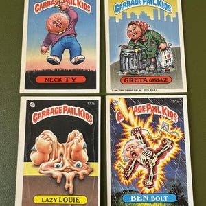 Garbage Pail Kids - Neck Ty 181b, Greta Garbage 141b, Lazy Louie 177b, Ben Bolt 191a - Lot of (4) - Vintage - 1986
