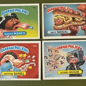 Garbage Pail Kids - Nasty Nancy 194a, Hot Doug 185b, Dental Daniel 200b, Audio Augie 206b - Lote 0f (4) - Vintage - Anos 80
