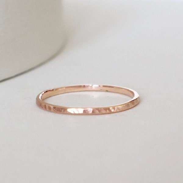 Dainty 9k hammered solid rose gold ring . Thin Delicate stackable bands Stacking ring or Wedding band  Christmas Gift ideas for women SAMENA