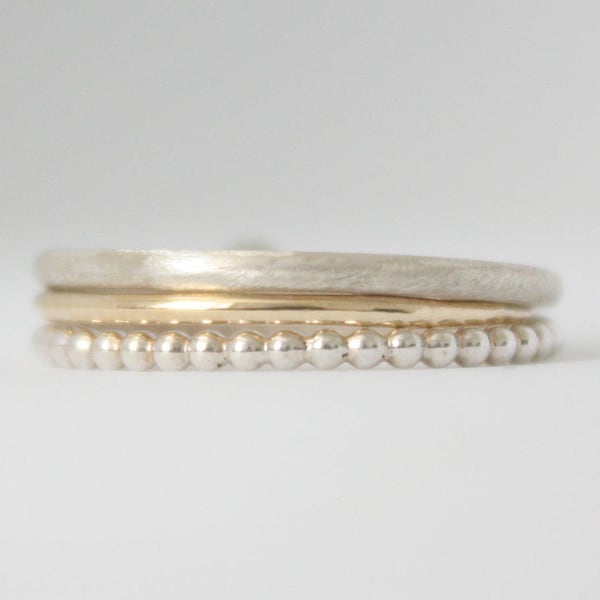 3 Delicate stacking rings . 9k solid gold and 925 sterling silver bands . Simple, dainty stackable ring . Christmas gift for women SAMENA .