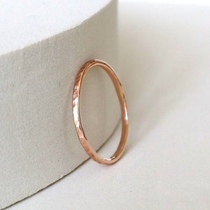 Dainty 18k hammered solid rose gold ring . Thin Delicate stackable bands Stacking ring or Wedding band  Christmas Gift ideas for women