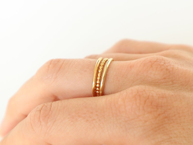 Tiny set of 3 delicate stacking rings for women. 18K Gold plated . Dainty minimalist stackable ring . Christmas gift women SAMENA image 3