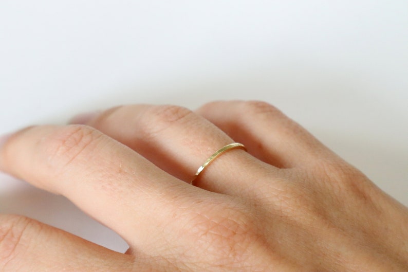 Dainty 9k hammered solid gold ring . Thin Delicate stackable bands Stacking ring Wedding band Christmas Gift ideas for women SAMENA BORALLOS image 3