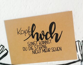 Handgeschriebene Karte zum Ermutigen "Kopf hoch!"