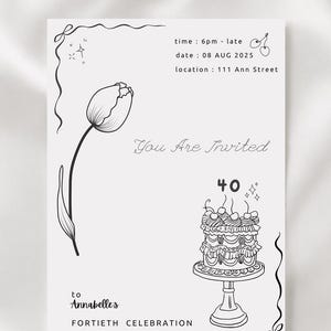 40th Birthday Invitation Template | Editable Template | Minimalist Invitations | Modern Birthday Invitation Template | Printable Invitation