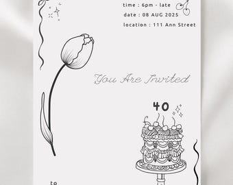 Minimalist 40th Birthday Invitation Template: Editable Canva Design (5x7 inch Digital Download)
