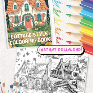 Cottage Life Coloring Book: 4 Printable Pages (PDF Download A4 Size)