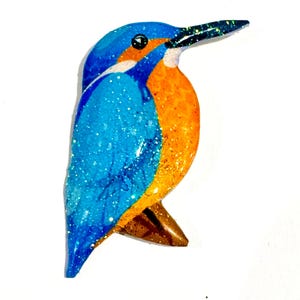 Handmade Kingfisher Bird Pin: Recycled Tin Can Brooch