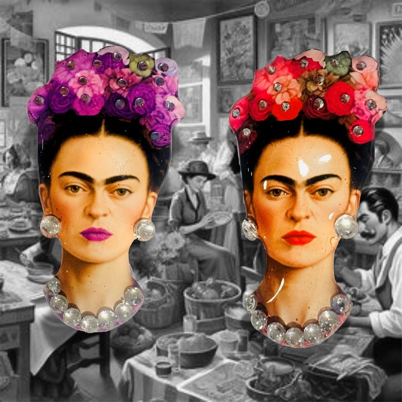 Freida Kahlo Brooch, With Diamantes. Handmade Recycled Tin Can ...