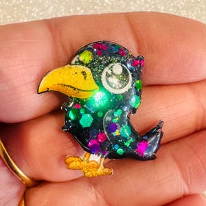 Glittery Crow Pin: Handmade Recycled Tin Bird Brooch