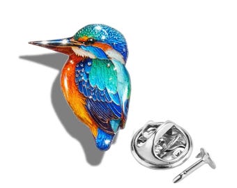 Handmade Kingfisher Bird Pin, Recycled Tin Enamel Brooch